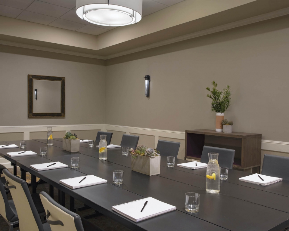 Lavender room set boardroom style