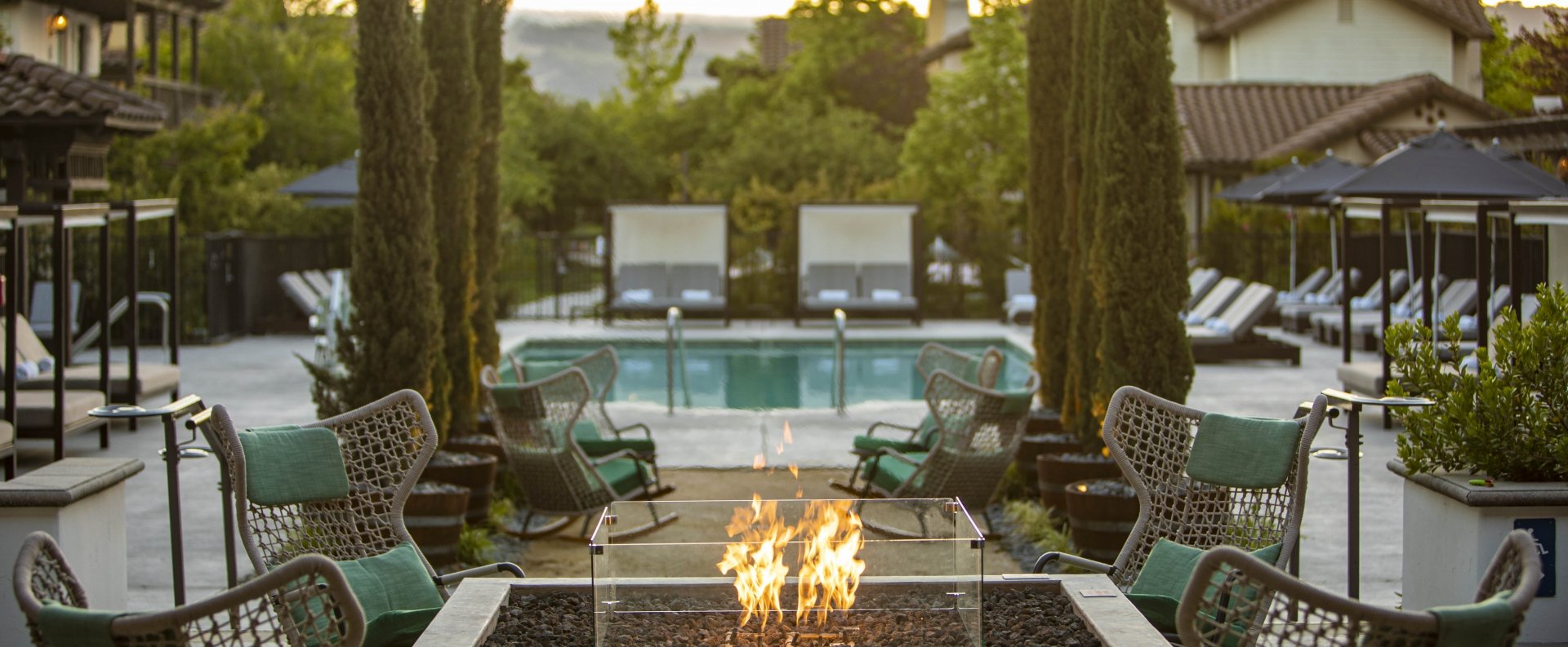 Upper Pool Deck Fireplace Daytime Architectural