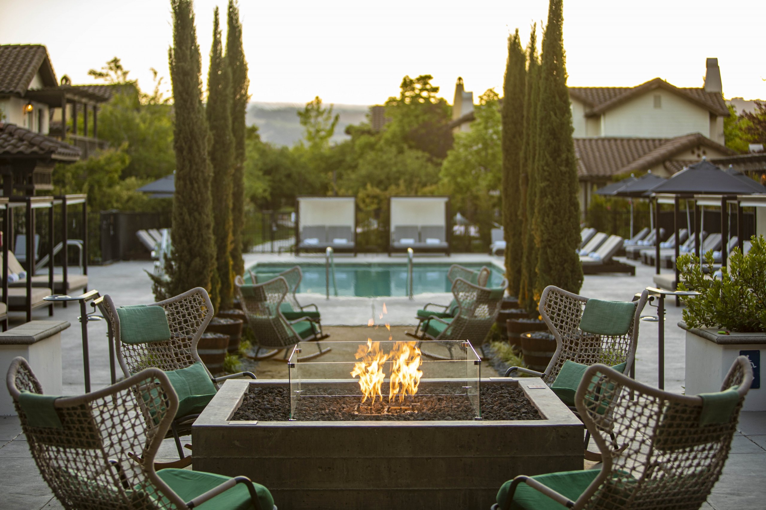 Upper Pool Deck Fireplace Daytime Architectural
