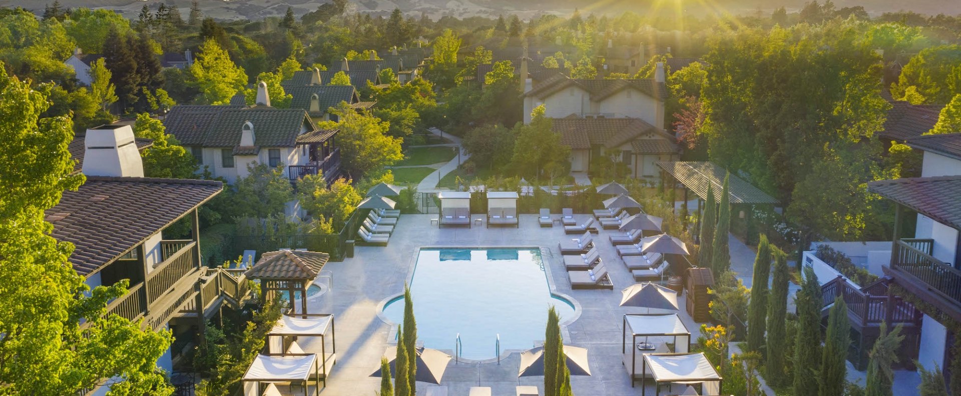 Aerial view of the outdoor hotel pool DRONE shot