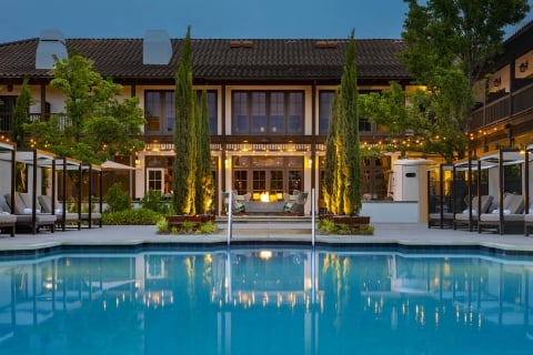 Looking back at hotel across pool HERO SHOT