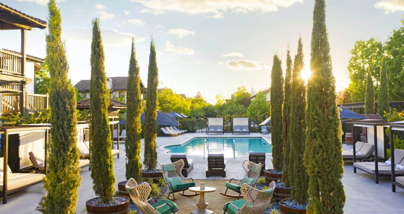 Rocking Chair pool seating area in interior gates