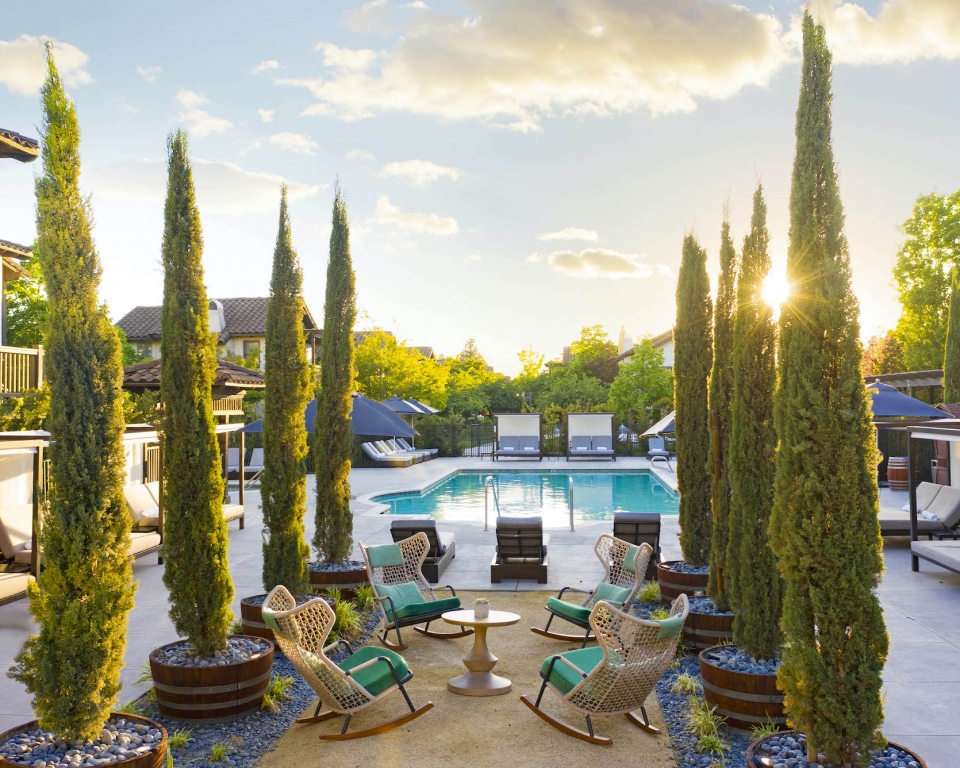Rocking Chair pool seating area in interior gates