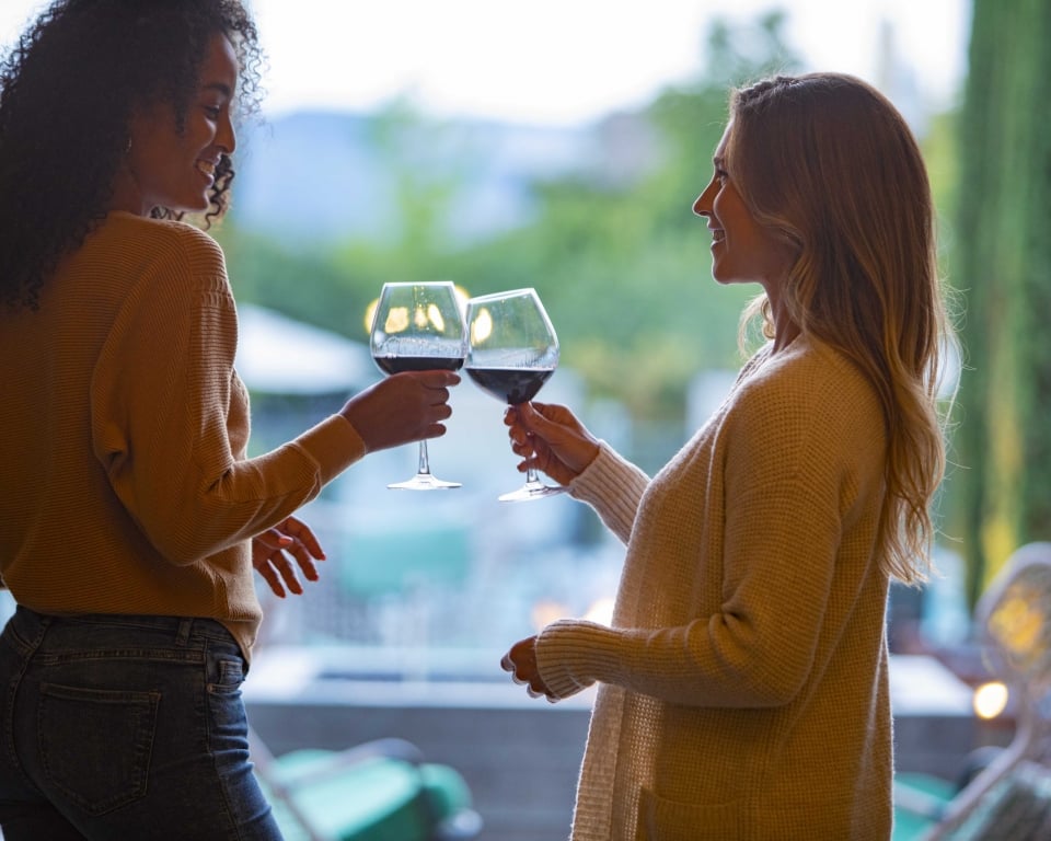 Girls Entering Lobby Patio with Wine