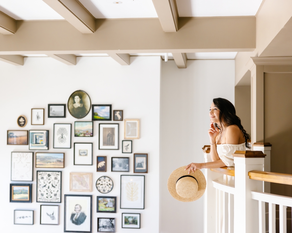 Guest at The Lodge at Sonoma and the lobby gallery wall