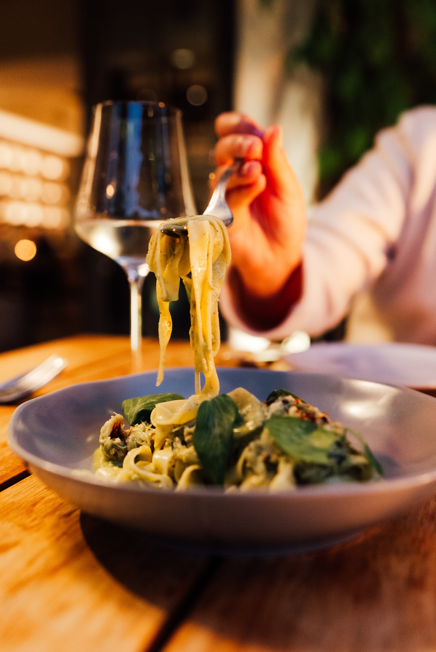 An elegantly plated pasta dish at Wit & Wisdom restaurant, The Lodge at Sonoma