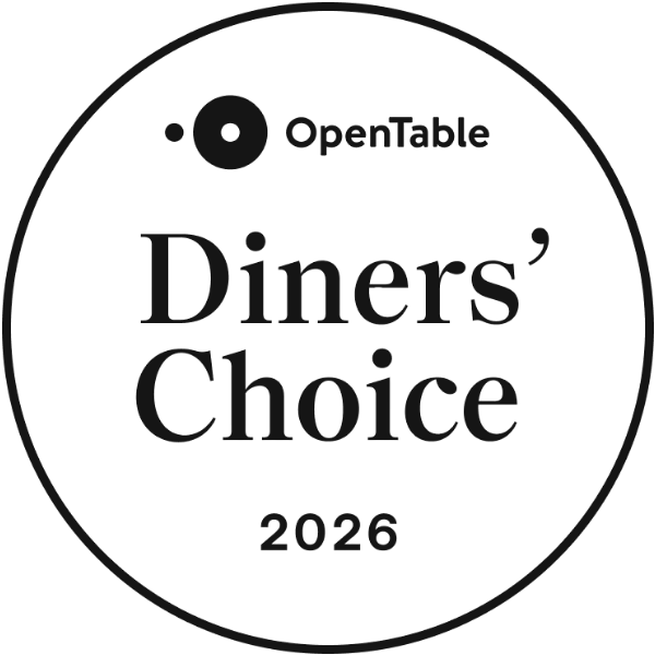 OpenTable Diners' Choice 2026 award badge (round white circle with black border and logo)